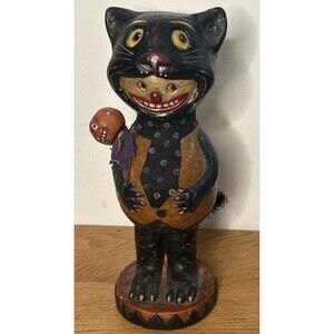 Bethany Lowe Allen Black Cat Retired Paper Mache Halloween Quirky Unmarked